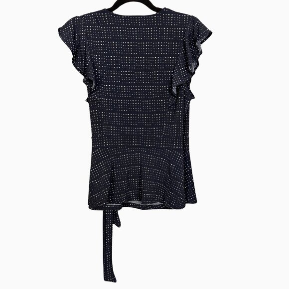 Banana Republic Navy Dotted Wrap Blouse - Size M - Picture 6 of 7